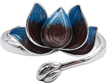 Vorsteckring Silber, Rings Silber Blau Blume Geschenke für Damen Frauen Freundin Adjustable