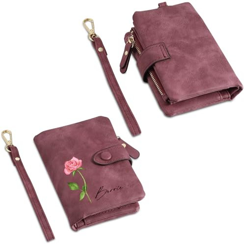Glimmerday Personalisierte Brieftasche für Frauen - Floral Geburtstag, Bifold Leder Mit Personalisierten Namen (Lila)