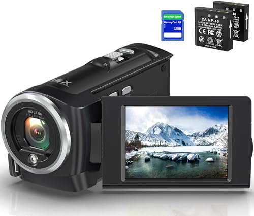 JAUAMAP Video Camera Camcorder, Qhd 2.7K Camcorder 50Mp 16X Digital Video Camera For Youtube, 2.8'' 270 Degree Rotation Screen Video Recorder Vlogging Camera With 32Gb Card And Two Batteries,Black