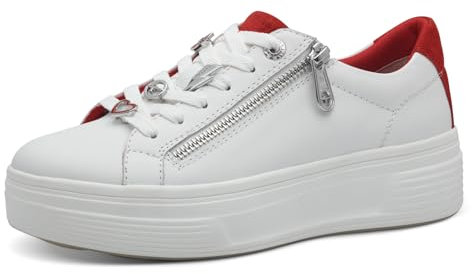 Tamaris Comfort Damen Plateau Sneaker mit Reißverschluss Low Top, Weiß (White/Red), 41 EU