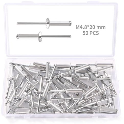 YIXISI 50 Stücke M4.8x20 mm Aluminium Blindnieten, Große Flansch Blindnieten, Dome Blind Nieten, für Metall Holz Aufbewahrungsbox Möbel Kunststoff