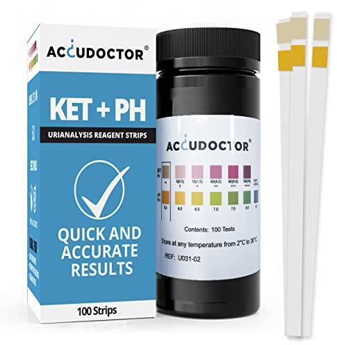 Accudoctor 100 Test de Orina PH y Cetonas KET 2 parámetros Tiras Reactivas de cetonas Cetosis Analizador tiras keto orina Prueba de orina Tiras Reactivas de orina medidor de cetonas tiras cetosis go