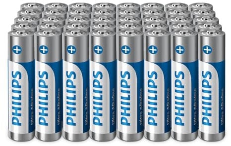 Philips Piles Alcalines AAA Ultra – Fiables pour Les Télécommandes, Les Jouets et Les Petits Gadgets, Lot de 40