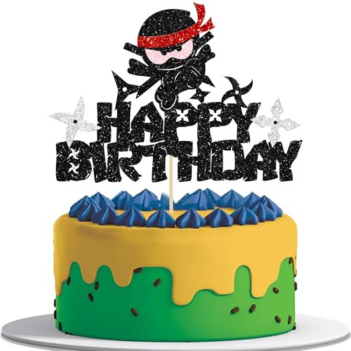 1Pc Ninja Happy Birthday Cake Topper Schwarz Glitter Martial Arts Cake Dekorationen Kung Fu Krieger Pick Ninja Thema Baby Dusche Kinder Geburtstag Party Kuchen Dekorationen Zubehör