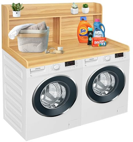 Royxen 2-Tier Washer Dryer Countertop,19.5 H Wood Washer Dryer Topper with Storage Shelf,Laundry Countertop Over Washer and Dryer, Universal Fit for Laundry Room Organization (Oak, 54 W X 27.5 D)