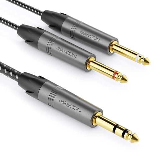 deleyCON 2m Jack de 6,3mm Estéreo a 2x 6,3mm Jack Mono Cable - Cable de Inserción Cable de Audio en Y Divisor Interfaz Digital Cable para Instrumentos para Guitarra, Amplificador, Micrófono