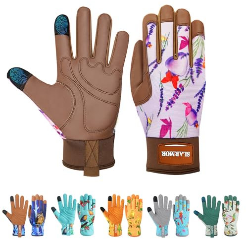 SLARMOR Gartenhandschuhe Damen Dornensicher touchscreenfähig aus Rindsleder Atmungsaktive Arbeitshandschuhe mit Griff langlebiges Gartenzubehör Ideal für Frauen