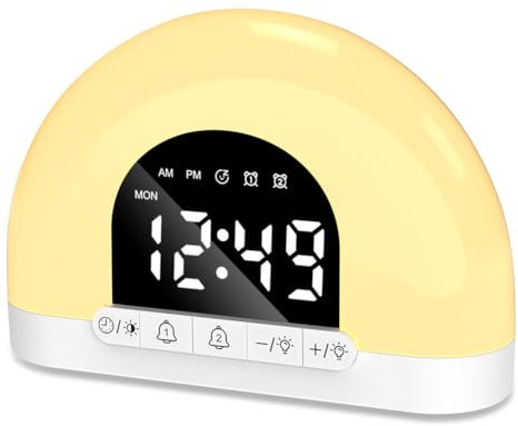 Digital Lichtwecker für Tiefschläfer, Wecker Digital Wake Up Light, Kinderwecker mit Sonnenaufgangssimulation & mit Schlummerfunktion, Tageslichtwecker mit 2 Alarmeinstellungen für Erwachsene& Kinder