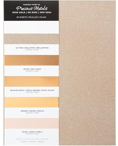 Schimmerndes Kartonpapier, 8,5 x 11 cm, verschiedene Glitzer-, Metallic- und Perlenbögen für Bastelarbeiten, Scrapbooking, Kartenherstellung, 20 Stück, 38,6 kg schwer, 230 g/m², Roségold