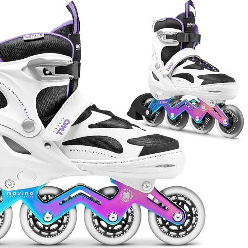 Movino Inline Skates Cruzer Two Einstellbare Rollschuhe Inlineskates Für Frauen Mädchen Jungen Inline Skates Mit Großen Rädern 80mm Skates, M(34-37)