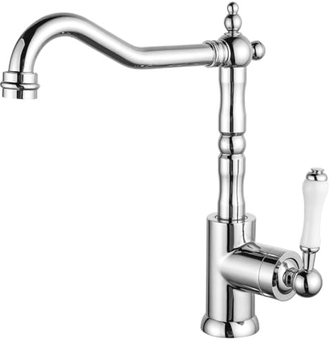 EGTink Robinet de cuisine rétro, mitigeur de cuisine, haut robinet de cuisine pivotant à 360 °, en laiton antique, mitigeur de salle de bain, chromé
