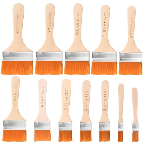12 Pcs Set Pinceaux Peinture Acrylique Mur, Pinceau Plat Large, Pinceau Peinture Mur à Manche en Bois pour Vernis Huile Acrylique Gouache(12 Tailles)