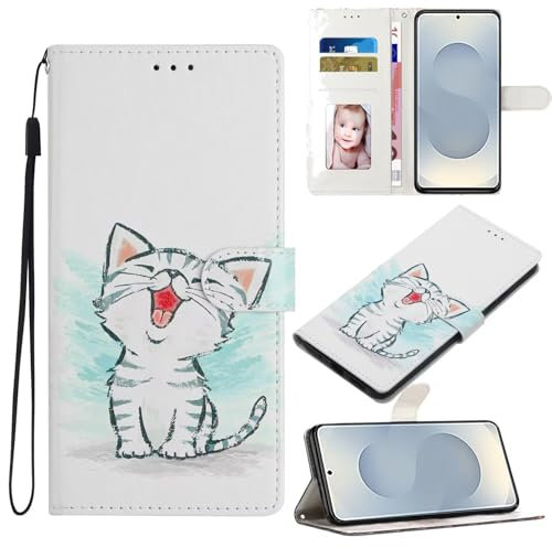 Funda de piel con tapa para Samsung Galaxy A36 5G, funda de piel sintética tipo libro, funda para teléfono móvil, cierre magnético, tarjetero, diseño de gato pequeño