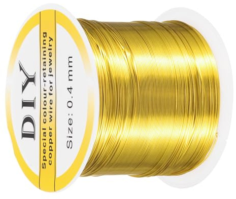 QUARKZMAN 0,4 mm / 26 Gauge Kupferdraht Craft Perlen-Draht Gold 100m | 1 Rolle, für die Schmuckherstellung, Anlaufbeständiger, für Schmuckherstellung DIY