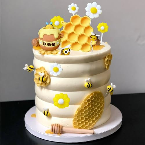 JeVenis Niedliche Bienen-Kuchendekorationen Honigkamm Dekorationen Biene Cupcake Topper Abejitas Para Decoracion Daisy Flower Cake Topper für Baby Shower Geburtstag Bridal Shower