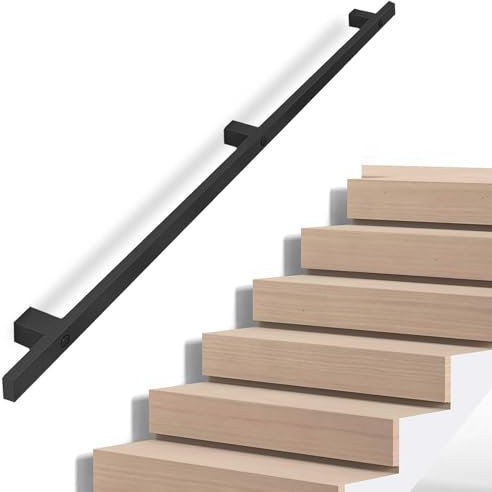 Luyckfrazy Black Handrail for Stairs, Industrial Metal Wrought Iron Staircase Banister Hand Railing Support Rod for Indoor & Outdoor Wall Mount, Non-Slip Safety Grab Bar(8ft/240cm)