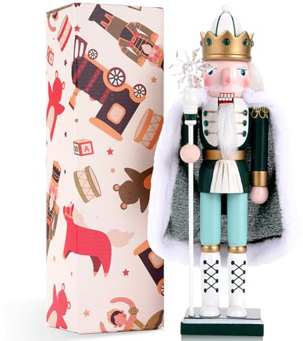 Tpudn 30CM Wooden Nutcracker Doll with Cloak- Traditional Handcrafted Christmas Decoration for Tree, Tabletop, or Party - Xmas Thanksgiving White Snow Themed Holiday Collectible