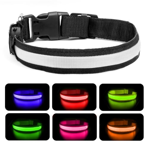 Nepfaivy Leuchthalsband Hund USB Aufladbar - Hundehalsband Leuchtend mit Verstellbarer Länge für Mittelgroße Hunde, LED Halsband Hund 6 Farbwechsel für Nacht Sicherheit, (Mehrfarbig-XS)