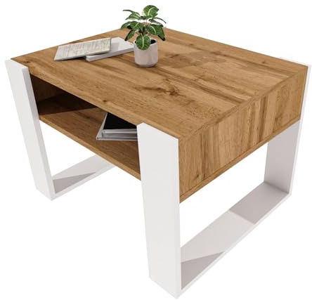 möbelkap Couchtisch 65×53.6 cm – Wohnzimmertisch aus Holzwerkstoff, Stabiler & moderner Kaffeetisch mit zusätzlicher Ablagefläche – Beistelltisch, Wotan/Weiß, rechteckig