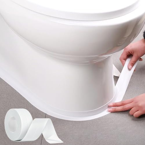 4 Stück Caulk Tape Waterproof Self Adhesive， Toilet Caulking Tape，Peel & Stick Caulking Strip for Kitchen Sink Toilet Bathtub Bathroom，Floor Wall Edge Protector，Easy to Install（Weiß 、Marmorfarben）