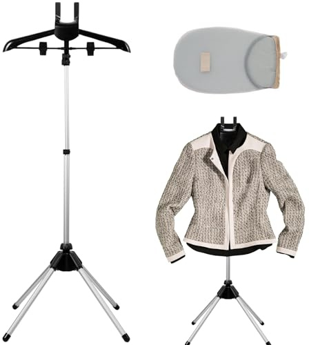 shaojian Steamer Stand, Folding Telescopic Clothes Steamer Holder, 160cm Height Adjustable Steam Iron Rack for Cloth, Upright Handheld Clothes Hanger for Home Steam Ironing (Black A)