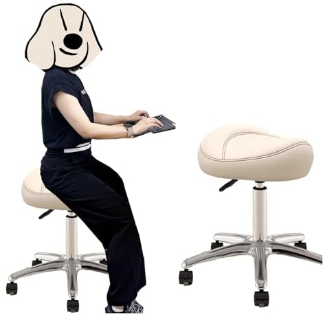 FXLUHAY Drehstuhl, Bürostuhl, Sattelsitz, Formhocker for Friseure, Dentalhygieniker, Barküche, Verstellbarer Sattelstuhl(Beige)