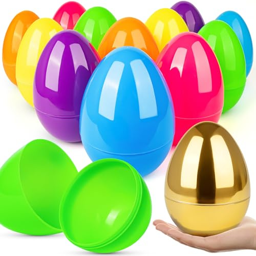 BainGesk Lot de 25 œufs de Pâques Jumbo de 15,2 cm avec 1 œuf doré, œufs de Pâques pour la chasse de Pâques, remplissage de panier, œufs vides à remplir avec bonbons, jouets, essentiels pour panier de