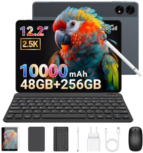 TABWEE 12 Pollici Tablet con Tastiera, 48 GB+256 GB, 10000 mAh | 1600 x 2400 QHD+, Widevine L1, 16 MP+8 MP, Gemini AI , GPS Incorporato, Tablet in Offerta con SIM (Garanzia di 4 Anni)
