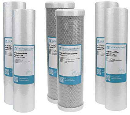 Trinkwasserladen 1 Jahr Filter Set 10 6-teilig Ersatzfilter Umkehrosmose RO Sediment Aktivkohle