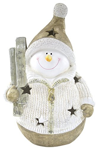 DECOLINE Deko Figur mit Beleuchtung (D) Schneemann mit Ski