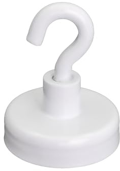 Ferrite White Painted Clamping Magnet with M4 Hook for Fridge, Whiteboard, Noticeboard, Filing Cabinet or Office - 25mm Diameter x 38mm High - 4kg Pull - Pack of 20
