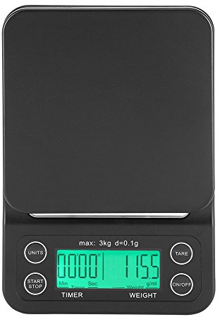 3KG / 0.1g Digital LCD Bilancia da cucina digitale Bilancia a base di pesce con timer elettronica cucina digitale LCD con contatore orario (Verde)