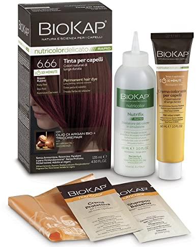 BIOKAP RAPID Permanente Haarfarbe 6.66 Rubinrot | NUR 10 MINUTEN EINWIRKZEIT | Bio Arganöl - TricoREPAIR Komplex - VEGAN | Optimale Grauabdeckung | Bis zu 80% natürliche Inhaltsstoffe