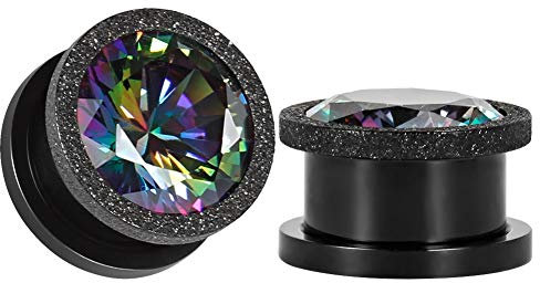 TBOSEN Dull Polish Ohr Tunnels Titanium Schwarz Steel Gauges Zircon Ohr Plugs Sold as 2stk