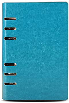 Aoory Notizbuch, A6, 6 Löcher, lose Blätter, rund, Ringbuch, Hardcover, nachfüllbar, Tagebuch, 100 Blatt/200 Seiten, Tagebuch, Business-Blau