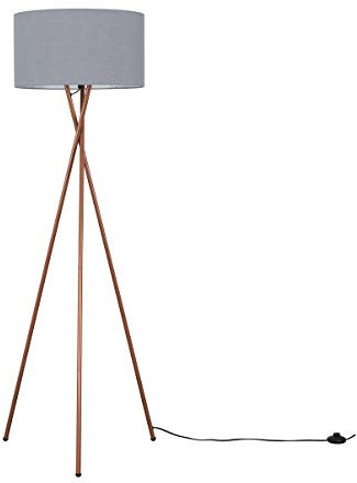 MiniSun | Modern Copper Metal Tripod Floor Lamp with a Dark Grey Shade | Floor Lamps & Torchieres, Home Décor & Improvement Essential | Includes 6W LED E27 Light Bulb with 3000K Colour Temperature