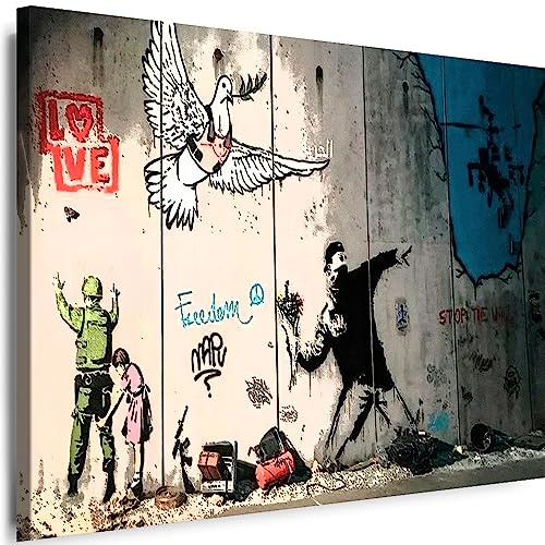Myartstyle - Bilder Banksy Love Peace Graffiti Street Art 100 x 70 cm Leinwandbilder Xxl - 1 Teilige Wandbilder Kunstdrucke w-a-2040-178
