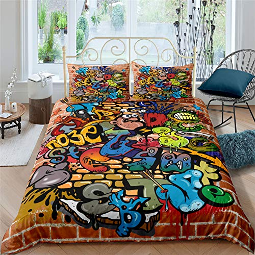 AYMAING Bettwäsche Set Mikrofaser Schlafzimmer Bettwäsche-Set 3D Graffiti-Kunst Bequemer Kissenbezug Bettbezüge Bettbezug 3 Stück mit Reißverschluss Schließung