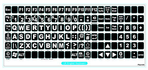 English UK Large Letter Replacement Non Transparent BLACK Stickers with White Letters - Suitable for ANY Keyboard