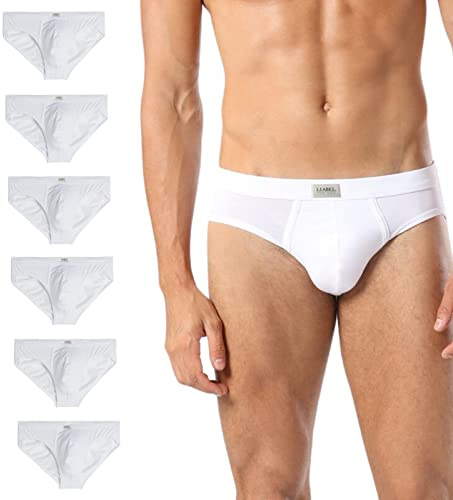 Liabel® Lot de 6 Slips pour Homme 100% Coton Blanc Coloré