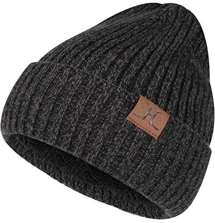 Bequemer Laden Winter Warm Beanie Mütze Thermo Wintermütze Strickmütze Rippe Gestrickt Mützen mit Fleece Gefütterte für Herren Damen, Z Dunkelgrau