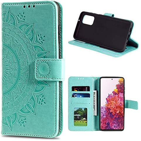 CoverKingz Handy Hülle kompatibel mit Samsung Galaxy S20 FE [6,5 Zoll] - Handyhülle mit Kartenfach Bookcover Case - Handy Tasche klappbar Motiv Mandala Grün