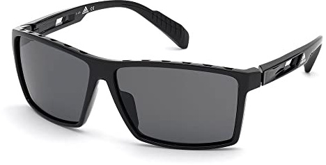 adidas Sport - Sonnenbrille für Herren SP0010 - Form rechteckig, Farbe glänzendes Schwarz, Gläsern farbe Rauch polarisiert,