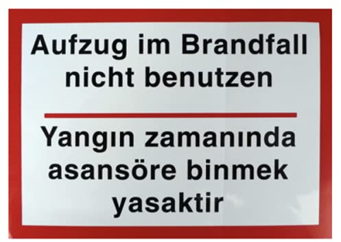Schild Aufkleber Aufzug im Brandfall nicht benutzen zweisprachig dt./ türkisch