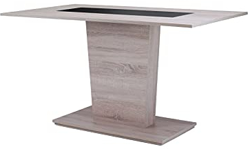 byLIVING Esszimmertisch Vienna/kompakter Küchentisch in Eiche-Optik/Mittel-Einlage in schwarz oder weiß montierbar/Kleiner Esstisch mit Säulenfuß/Säulentisch / 110 x 75 x 70 cm (BxHxT)