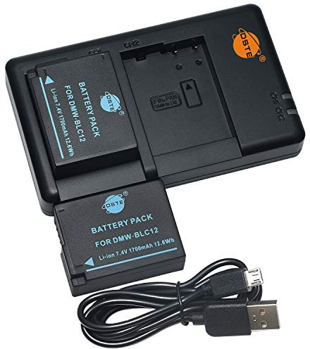 DSTE 7.4V 1700mAh DMW-BLC12 QIAOJINLIN Lithium Battery Pack(2 Packs) and Dual Charger Compatible with Panasonic DMW-BLC12E DMW-BLC12PP and Panasonic Lumix DMC-FZ1000 V-LUX4 Q Camera as BP-DC12