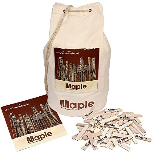 Maple 400 Holzbausteine mit Seesack Natur Bausteine Bauklötze Holzplättchen rechteckig im Stoffbeutel