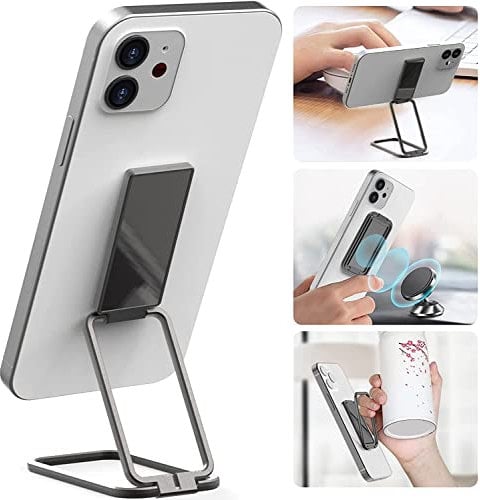 ISKIP Phone Ring Holder, Adjustable Cell Phone Finger Kickstand Metal Foldable Grip Cellphone Stand, Compatible with Smartphones Tablets (Black)