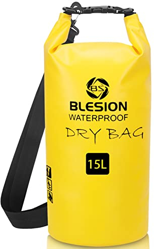 BLESION Dry Bag 5L/10L/15L/20L/30L wasserdichte Tasche Verstellbarer Schultergurt, Wasserdichter Rucksack für Kajakfahren, Angeln, Schwimmen, Wandern Reisen (Gelb, 30L)
