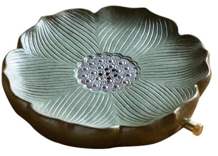 Garneck Ceramic Tea Serving Tray with Draining Board Retro Lotus Pattern Teapot Mat Coffee Table Tray Box with Water Storage for Kungfu Tea Set 20CM
